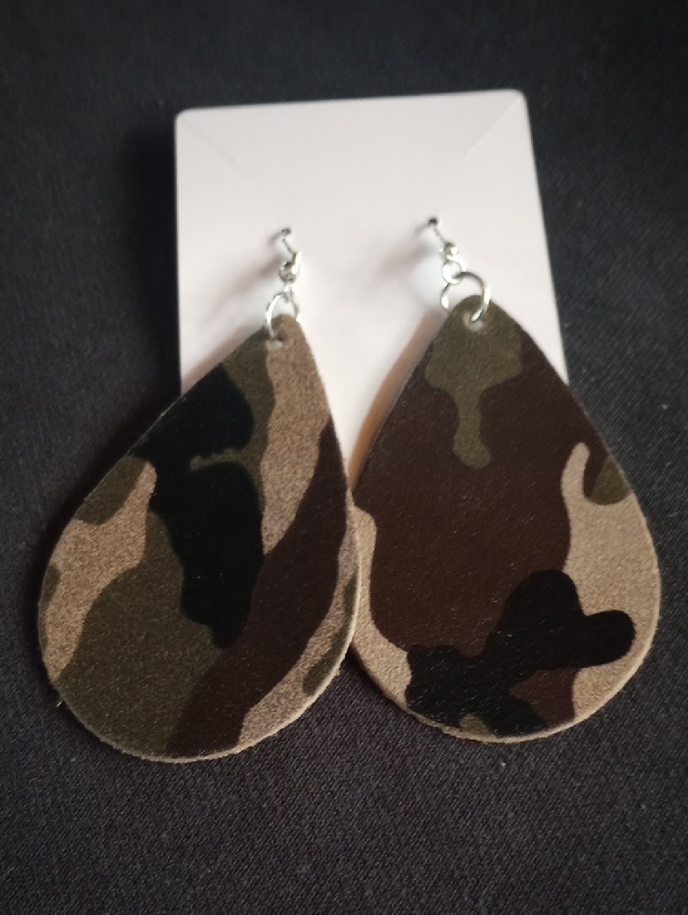 Hand Crafted Olive Green Brown Camo Teardrop Earrings